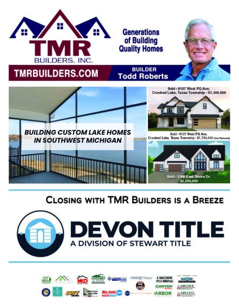 Discover TMR Builders, Inc.—your expert in custom lake homes and recent home sales. Trust builder Todd Roberts and partner Devon Title for seamless closings in Southwest Michigan. Live the lake home lifestyle you’ve always dreamed of!.